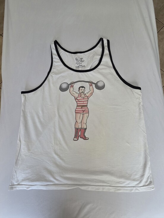 triggermourh Other - White Tank Top with Red Strongman Graphic